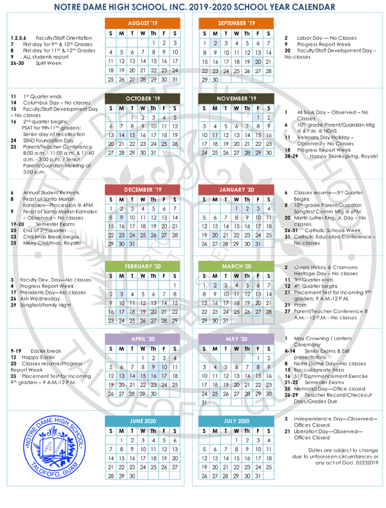 2019-2020 Current School Calendar